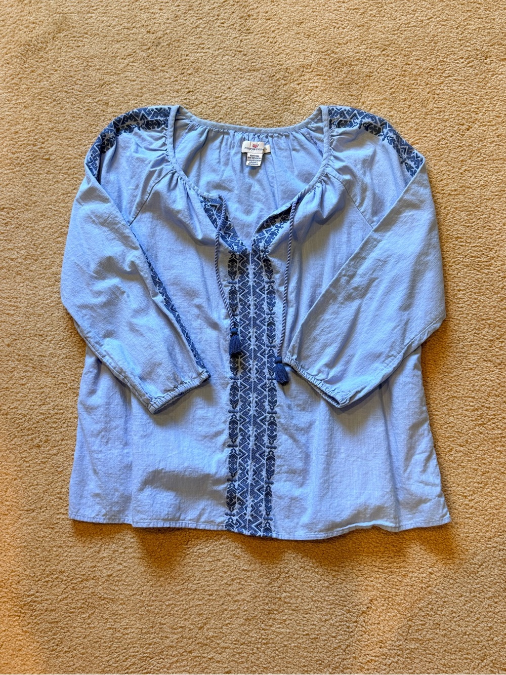 Vineyard Vines Light Blue Embroidered Peasant Top - Women's